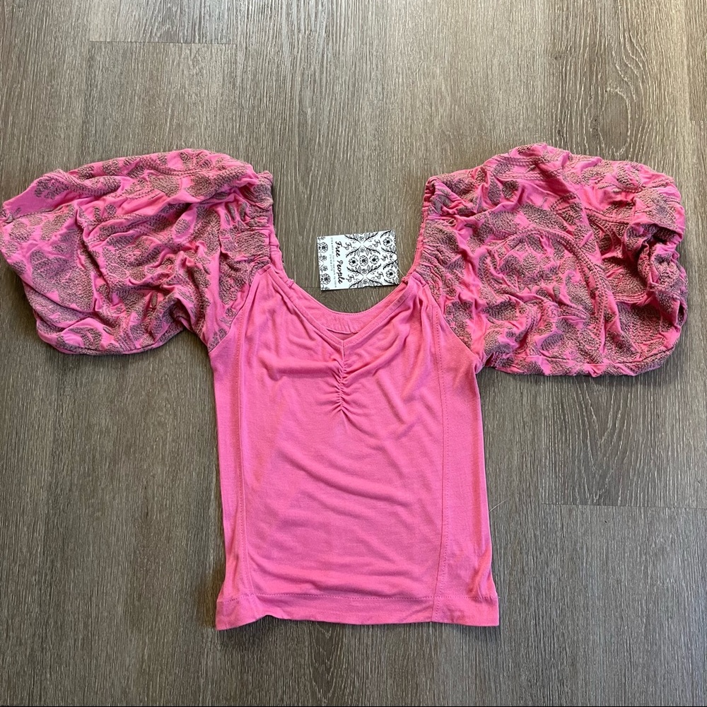 Free People embroidered puff sleeve top Winnie top Size XS